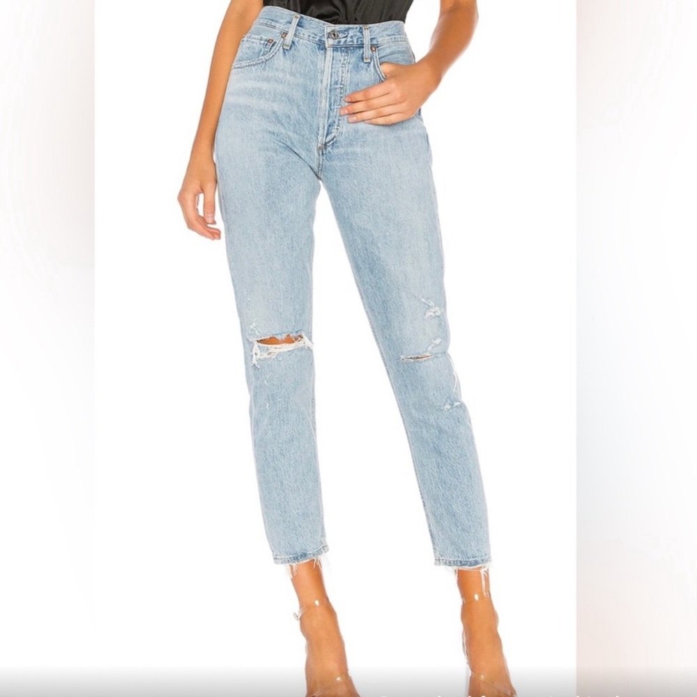 Agolde ‘Jamie’ High Rise Distressed Classic Jeans in ‘Shakedown’